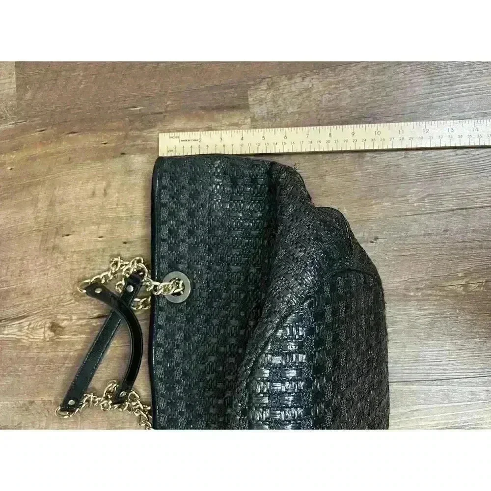 Kate Spade Woven Shoulder Bag Gold Tone Chain Satchel Black 10X16 Large